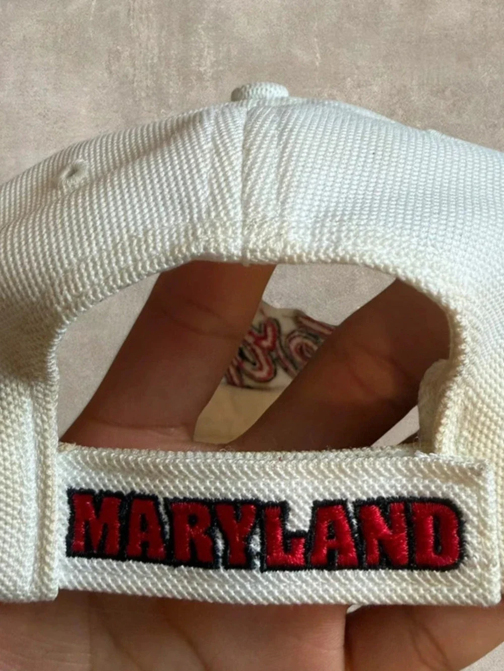 Vintage Nike Team Maryland Terps Hat Off White Red Script Strapback Dri FIT Cap